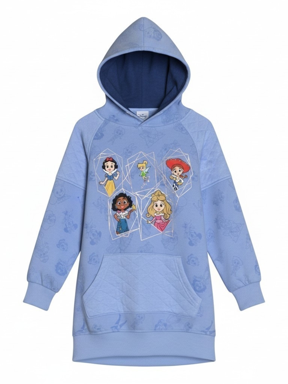 Disney 100 Girls XS 4/5 Snow White, Aurora, Tink, Quilted Blue Sweatshirt